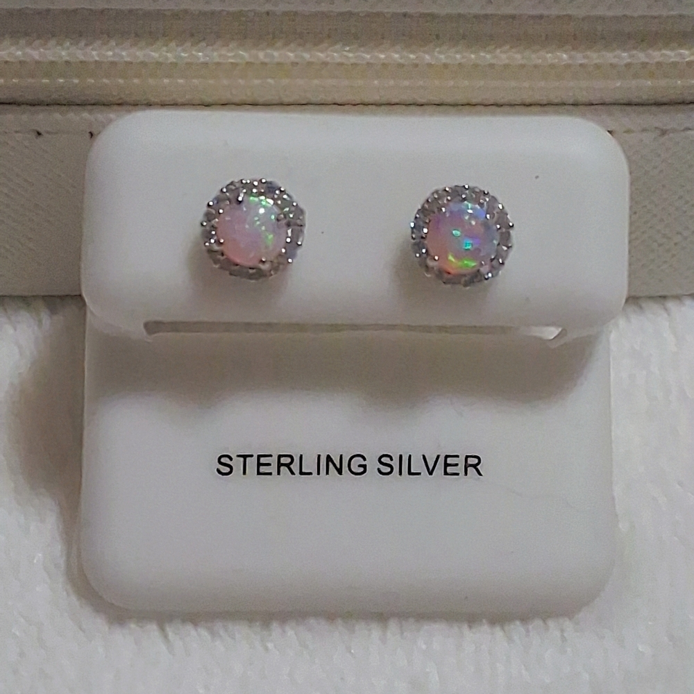 925 SS Pink Opal Cz' Pushback Earrings